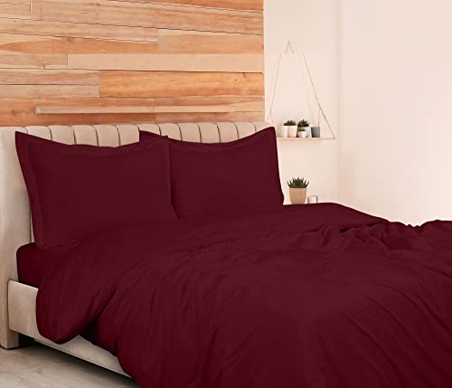 ROYALE Burgundy Duvet Cover Queen Size - Washed Duvet Cover Set, 3 Piece Double Brushed Duvet Covers with Button Closure & Corner Ties - 1 Duvet Cover 90x90 inches and 2 Pillow Shams - Comforter Cover