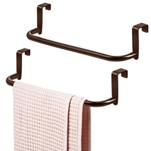 2 pieces metal towel bar kitchen cabinet towel rack strong steel towel bar rack for hanging on inside or outside of doors, home kitchen bathroom, hand towels, dish towels and tea towels (bronze)