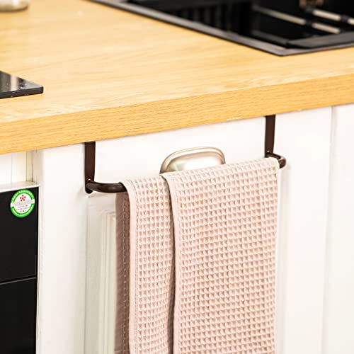 2 Pieces Metal Towel Bar Kitchen Cabinet Towel Rack Strong Steel Towel Bar Rack for Hanging on Inside or Outside of Doors, Home Kitchen Bathroom, Hand Towels, Dish Towels and Tea Towels (Bronze)