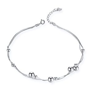 yxhs women anklet 925 sterling silver ball 24cm/10 adjustable anklet,summer beach foot jewelry for girls - nickel free bracelets earrings rings necklaces