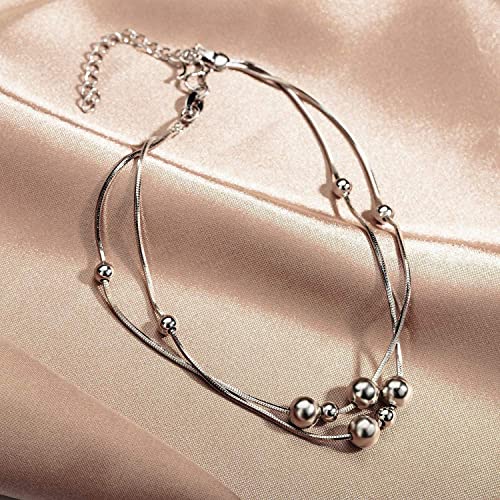YXHS Women Anklet 925 Sterling Silver Ball 24cm/10 Adjustable Anklet,Summer Beach Foot Jewelry For Girls - Nickel Free Bracelets Earrings Rings Necklaces