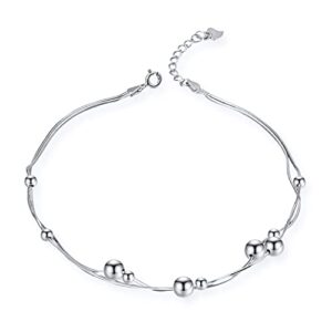 YXHS Women Anklet 925 Sterling Silver Ball 24cm/10 Adjustable Anklet,Summer Beach Foot Jewelry For Girls - Nickel Free Bracelets Earrings Rings Necklaces