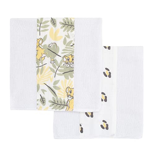 Disney Lion King Simba White, Yellow, and Green 2Pk 100% Cotton Muslin Burp Cloths