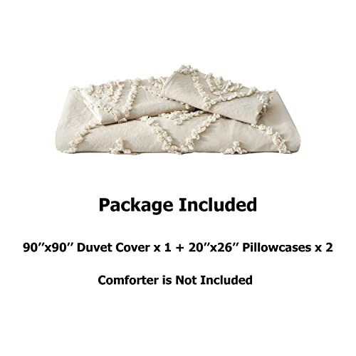 Oli Anderson Tufted Duvet Cover Queen Size, Soft and Lightweight Duvet Covers Set for All Seasons, 3 Pieces Boho Embroidery Shabby Chic Bedding Set (Beige, Queen, 90’’ x 90’’)