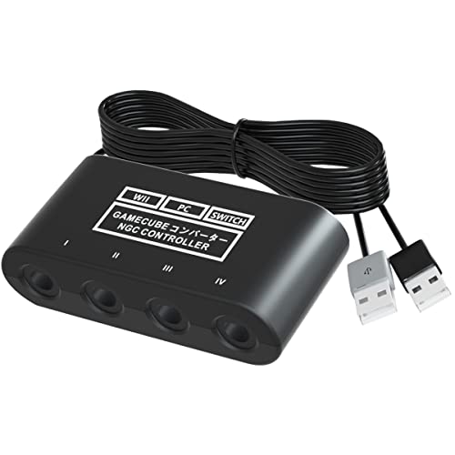 Gamecube Controller Adapter for Switch/Switch OLED.Gamecube Adapter Compatible with PC Wii U.Adapter with 4 Ports 6 FT(1.8M) Cable Support Turbo and Vibration Features Super Smash Bros