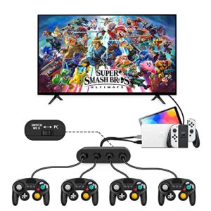 Gamecube Controller Adapter for Switch/Switch OLED.Gamecube Adapter Compatible with PC Wii U.Adapter with 4 Ports 6 FT(1.8M) Cable Support Turbo and Vibration Features Super Smash Bros