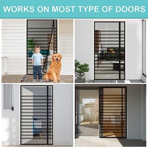 DCUINS Magnetic Screen Door Fits Door Size 32 x 80, Screen mesh Size 35 x 81, Side Opening Upgraded Heavy Duty Fiberglass, Strong Magnet Closure Door net for Front Back Sliding Doors, Stripes