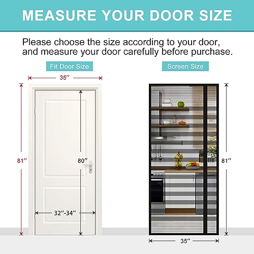 DCUINS Magnetic Screen Door Fits Door Size 32 x 80, Screen mesh Size 35 x 81, Side Opening Upgraded Heavy Duty Fiberglass, Strong Magnet Closure Door net for Front Back Sliding Doors, Stripes