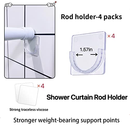 Adhesive Shower Curtain Rod Holder No Drilling,Set of 4,No Slippage Wall Mount Retainer of Shower Rods for Bathroom(Shower Curtain Rod Not Included)