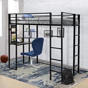 adova twin loft bed with desk and shelves for teens adult,loft bed frame with 2 built-in ladders,12.2" h safety guardrail,noise free,no box spring needed,72.01'' h x 57.09'' w x 79.53'' l
