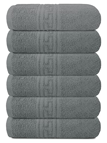 100% Ring Spun Cotton Bath Towels 24x44 Charcoal Grey Pack of 6 Gym Towels Soft Absorbent Lightweight Towels for Bathroom Spa Hotel Pool Salon Shower