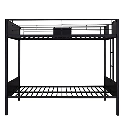 Harper & Bright Designs Metal Bunk Bed Full Over Full, Heavy Duty Full Bunk Bed Frame with Built-in Ladder for Kids Boys Teens Bedroom, Dorm, Easy Assembly with Enhanced Guardrail, Black+MDF