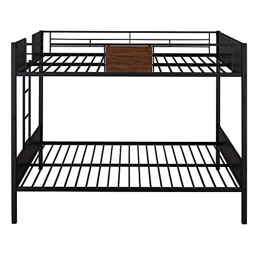 Harper & Bright Designs Metal Bunk Bed Full Over Full, Heavy Duty Full Bunk Bed Frame with Built-in Ladder for Kids Boys Teens Bedroom, Dorm, Easy Assembly with Enhanced Guardrail, Black+MDF