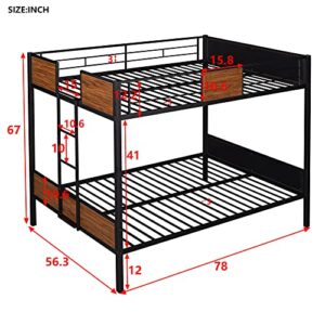 Harper & Bright Designs Metal Bunk Bed Full Over Full, Heavy Duty Full Bunk Bed Frame with Built-in Ladder for Kids Boys Teens Bedroom, Dorm, Easy Assembly with Enhanced Guardrail, Black+MDF