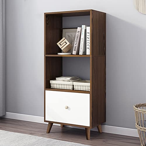 IOTXY 3-Tier Open Shelves Bookcase - 47 Inches Height Modern Floor Standing Cubes Wooden Low Bookshelf with Storage Drawer and Legs, Walnut