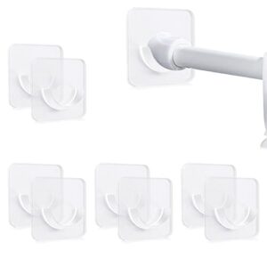 8 pack curtain rod holders no drilling, adhesive shower rod holder for bathroom, clear tension rod holder for windows, wall (clear)