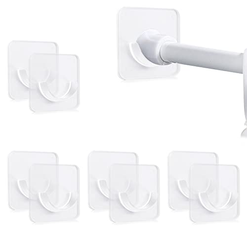 8 Pack Curtain Rod Holders No Drilling, Adhesive Shower Rod Holder for Bathroom, Clear Tension Rod Holder for Windows, Wall (Clear)