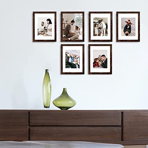 ZIRANLING 8x10 Picture Frame Rustic Brown Wood Set of 6,Display Pictures 5x7 with Mat or 8x10 Without Mat,Multi Photo Frames Collage for Wall or Tabletop Display