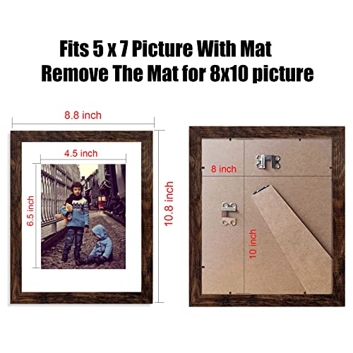 ZIRANLING 8x10 Picture Frame Rustic Brown Wood Set of 6,Display Pictures 5x7 with Mat or 8x10 Without Mat,Multi Photo Frames Collage for Wall or Tabletop Display