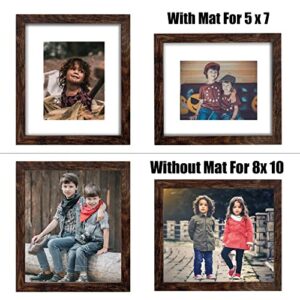 ZIRANLING 8x10 Picture Frame Rustic Brown Wood Set of 6,Display Pictures 5x7 with Mat or 8x10 Without Mat,Multi Photo Frames Collage for Wall or Tabletop Display