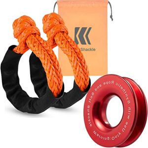 bneen soft shackle, 1/2" x 24 inch with winch snatch recovery ring for atv utv suv truck recovery (56000 lbs, 1 pack red ring, 2 pack orange shackle)