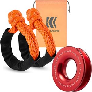 BNEEN Soft Shackle, 1/2" X 24 Inch with Winch Snatch Recovery Ring for ATV UTV SUV Truck Recovery (56000 LBS, 1 Pack Red Ring, 2 Pack Orange Shackle)