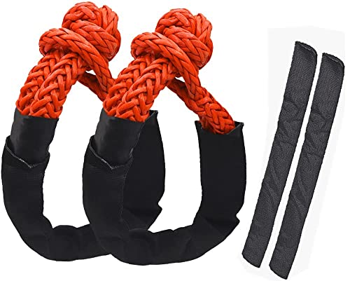 BNEEN Soft Shackle, 1/2" X 24 Inch with Winch Snatch Recovery Ring for ATV UTV SUV Truck Recovery (56000 LBS, 1 Pack Red Ring, 2 Pack Orange Shackle)