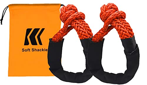 BNEEN Soft Shackle, 1/2" X 24 Inch with Winch Snatch Recovery Ring for ATV UTV SUV Truck Recovery (56000 LBS, 1 Pack Red Ring, 2 Pack Orange Shackle)