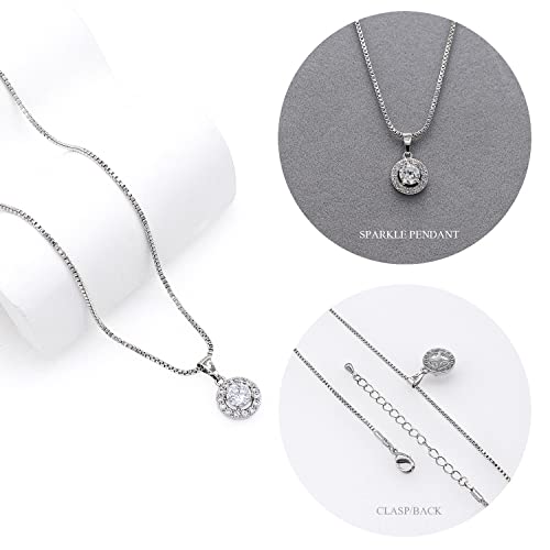 UDYLGOON Round Earrings Necklace Bracelet Jewelry Set For Women Bridal Bridesmaid Party Prom Daily (Silver)