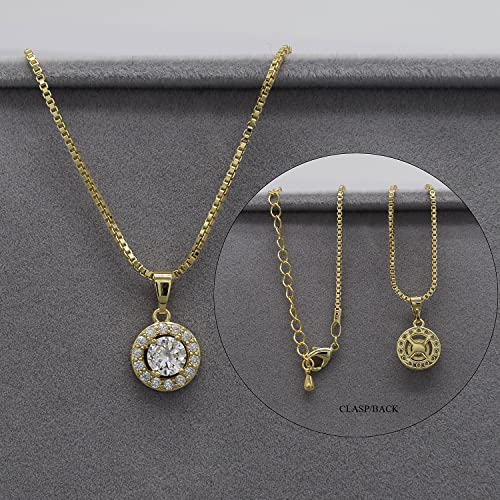 UDYLGOON Round Earrings Necklace Bracelet Jewelry Set For Women Bridal Bridesmaid Party Prom Daily (Gold)