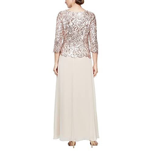 Alex Evenings Women's Long Sequin Lace Mock Dress (Petite and Regular Sizes), Sand, 16