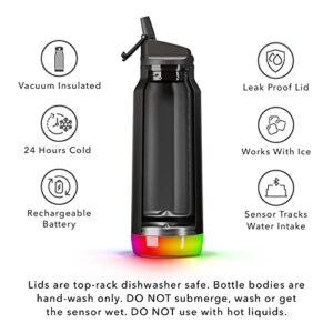 Hidrate Spark PRO Smart Water Bottle – Insulated Stainless Steel – Tracks Water Intake with Bluetooth, LED Glow Reminder When You Need to Drink – Straw Lid, 32oz, Black