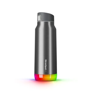 hidrate spark pro smart water bottle – insulated stainless steel – tracks water intake with bluetooth, led glow reminder when you need to drink – chug lid, 32oz, brushed steel