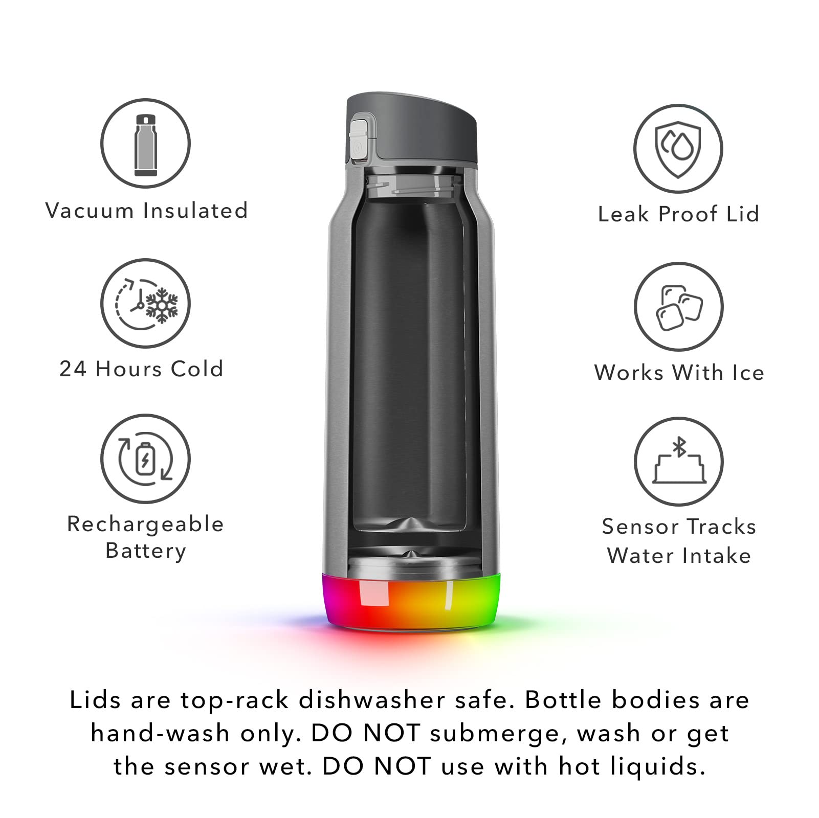 Hidrate Spark PRO Smart Water Bottle – Insulated Stainless Steel – Tracks Water Intake with Bluetooth, LED Glow Reminder When You Need to Drink – Chug Lid, 32oz, Brushed Steel