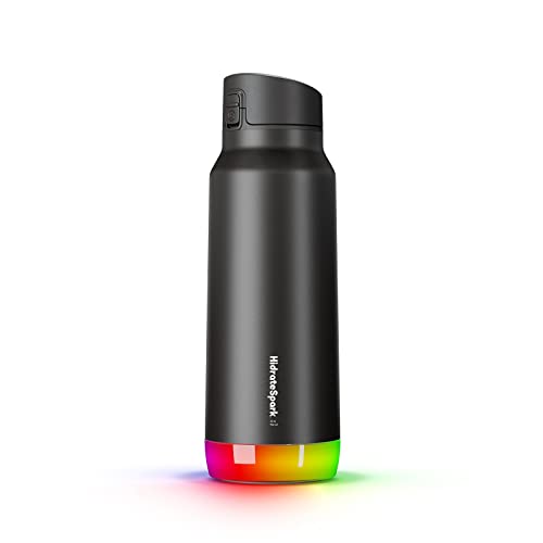 Hidrate Spark PRO Smart Water Bottle – Insulated Stainless Steel – Tracks Water Intake with Bluetooth, LED Glow Reminder When You Need to Drink – Chug Lid, 32oz, Black