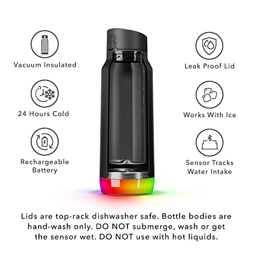 Hidrate Spark PRO Smart Water Bottle – Insulated Stainless Steel – Tracks Water Intake with Bluetooth, LED Glow Reminder When You Need to Drink – Chug Lid, 32oz, Black