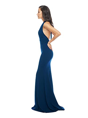 Dress the Population Women's Camden Halter Chiffon Maxi Dress, Peacock Blue, Medium