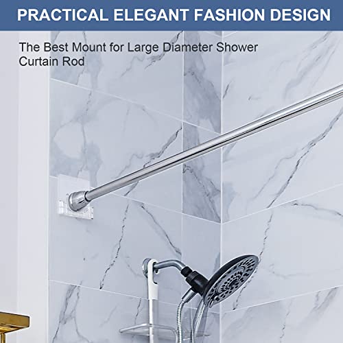 Adhesive Shower Curtain Rod Holder – Kitosun Wall Mount Bathroom Tension Pole Retainer Brackets with Sticky Tape for Quick Stick on and Stainless Steel Screws for Drilling Installation (Transparent)