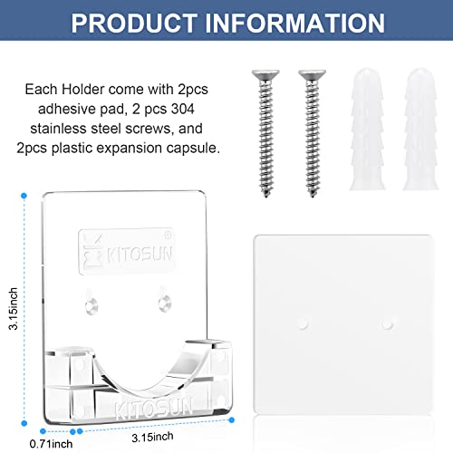 Adhesive Shower Curtain Rod Holder – Kitosun Wall Mount Bathroom Tension Pole Retainer Brackets with Sticky Tape for Quick Stick on and Stainless Steel Screws for Drilling Installation (Transparent)