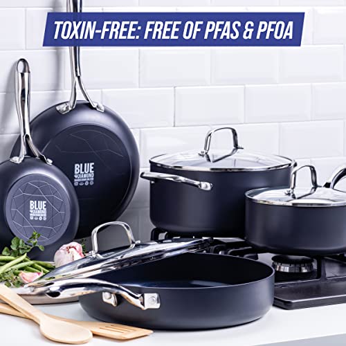 Blue Diamond Cookware Hard Anodized Ceramic Nonstick, 10 Piece Cookware Pots and Pans Set, PFAS-Free, Dishwasher Safe, Oven Safe, Grey