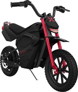 hover-1 e-track electric dirt bike | 9mph top speed, 9 mile range, 4hr quick charge,12.5" air-filled tires, 120lb max weight, 2.25ft tall, ul certified & tested - safe for kids & teens, red