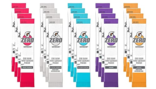 Gatorade G Zero Powder, Individual Packets, 5 Flavor Variety Pack - 4 of Each Flavor, Pack of 20-0.10oz