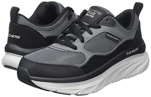 Skechers Men's Walking Sneaker, Black Leather Mesh Charcoal Trim, 7.5