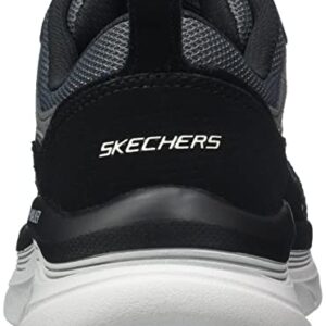 Skechers Men's Walking Sneaker, Black Leather Mesh Charcoal Trim, 7.5