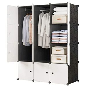 brian & dany portable closet wardrobe - cube storage organizer, plastic clothing cabinet, bedroom armoires for toys, shoes, clothes - more 30% capacity than normal - 12 cubes, black