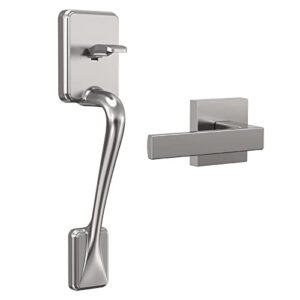 hornbill front door entry handleset with level, single cylinder exterior door entry handle with door lever, entry door lock handle set for left & right sided doors (satin nickel finish)