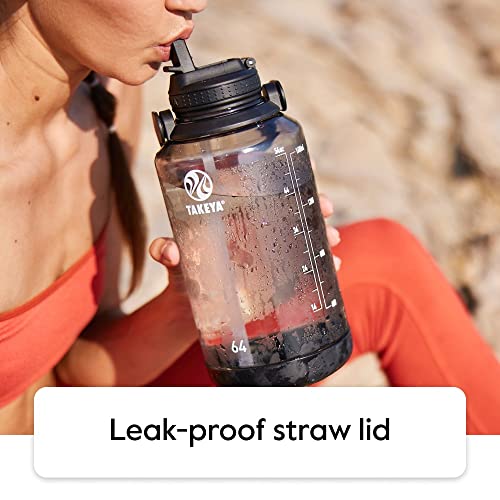 Takeya Premium Quality Motivational Water Bottle with Straw Lid with Times to Drink, BPA Free Tritan Plastic, 64 oz, Vivacity Purple