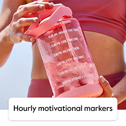 Takeya Premium Quality Motivational Water Bottle with Straw Lid with Times to Drink, BPA Free Tritan Plastic, 64 oz, Vivacity Purple