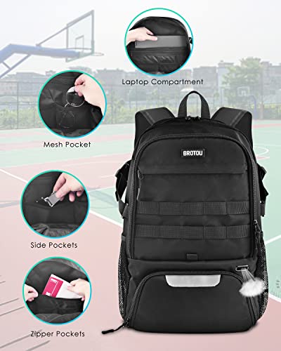 BROTOU Basketball Bag, Soccer Backpack for adult, Volleyball Football Backpack Sports Gym Bag with Shoe and Ball Compartment for Men/Women (Black-new)