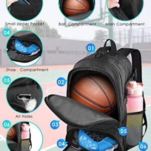 BROTOU Basketball Bag, Soccer Backpack for adult, Volleyball Football Backpack Sports Gym Bag with Shoe and Ball Compartment for Men/Women (Black-new)